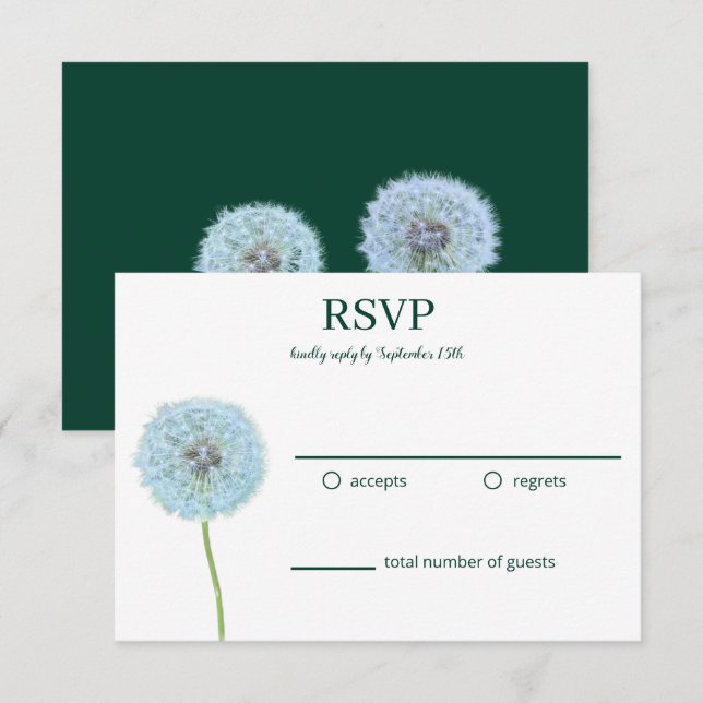 Dandelions, Dandelion Clocks Green, White RSVP Card (Front/Back)