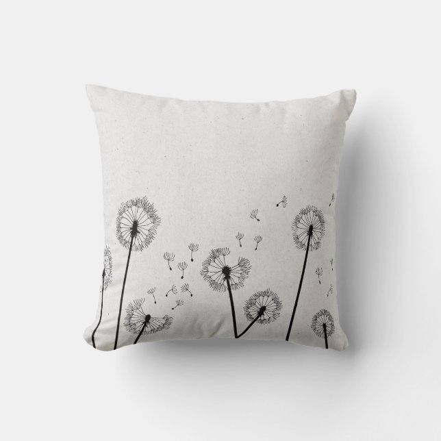 Dandelions Flowers Pappus Spores Grey Cushion (Front)