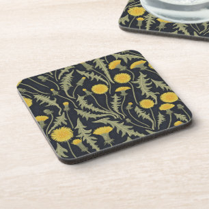 Dandelions, green, yellow and black coaster