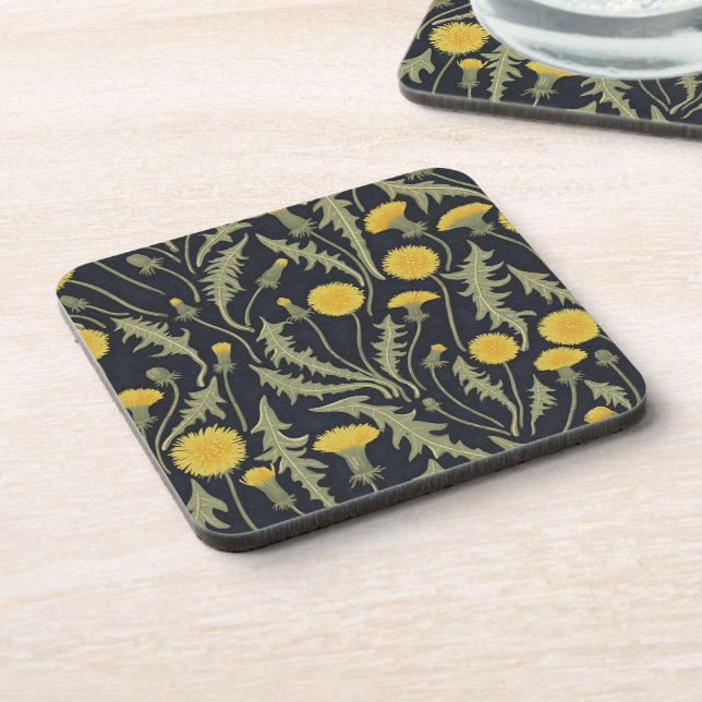 Dandelions, green, yellow and black coaster (Left Side)