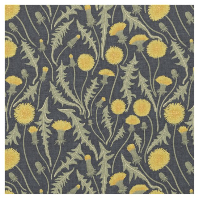 Dandelions, green, yellow and black fabric (Close Up)