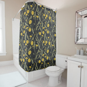 Dandelions, green, yellow and black shower curtain
