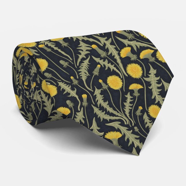 Dandelions, green, yellow and black tie (Rolled)