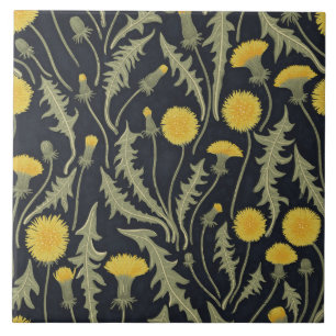 Dandelions, green, yellow and black tile
