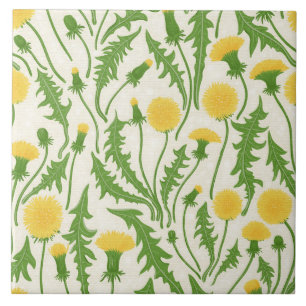 Dandelions, green, yellow and black tile