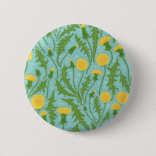Dandelions, green, yellow and blue 6 cm round badge