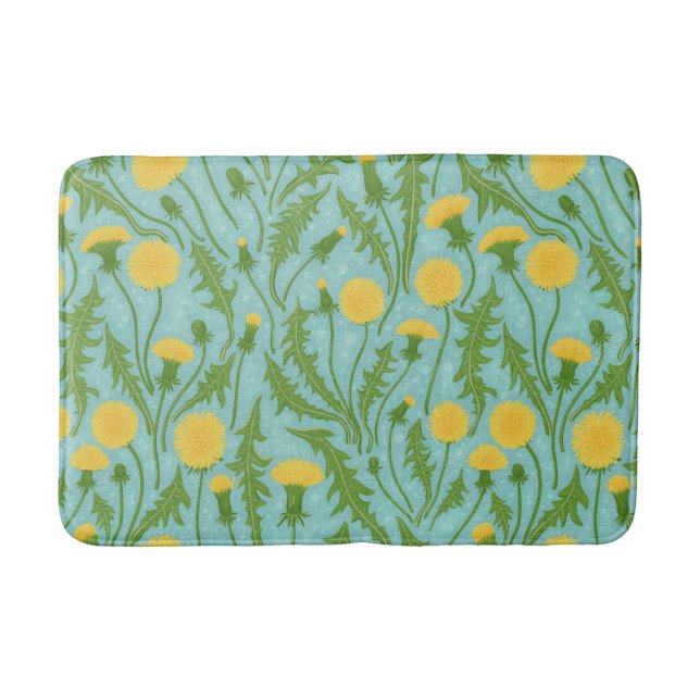 Dandelions, green, yellow and blue bath mat (Front)