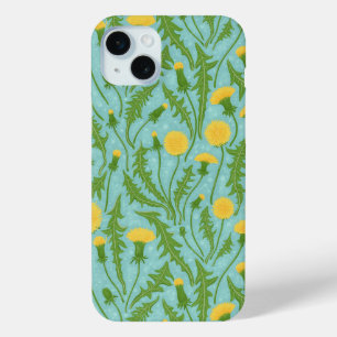 Dandelions, green, yellow and blue iPhone 15 mini case