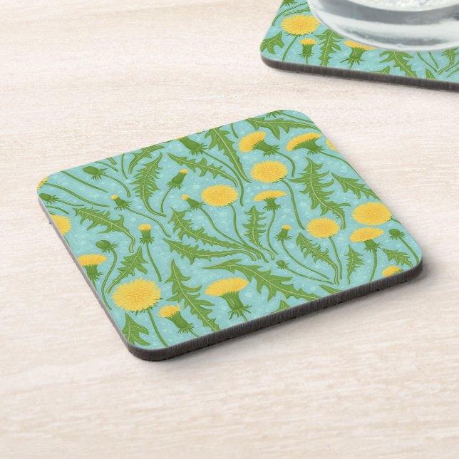 Dandelions, green, yellow and blue coaster (Left Side)