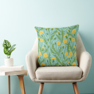 Dandelions, green, yellow and blue cushion