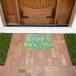 Dandelions, green, yellow and blue doormat
