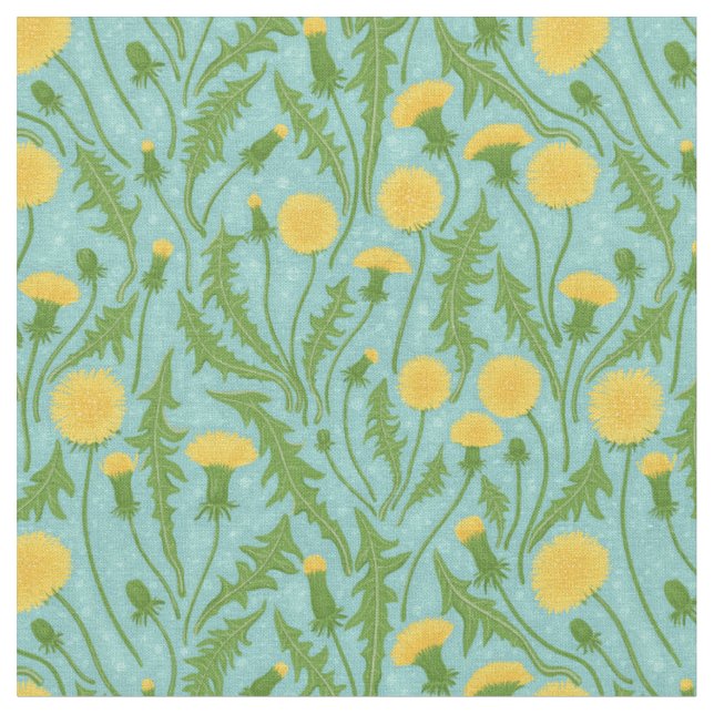 Dandelions, green, yellow and blue fabric (Close Up)
