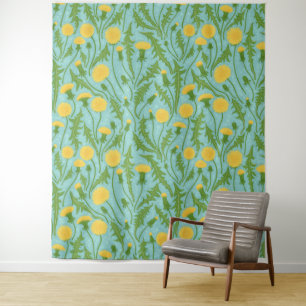 Dandelions, green, yellow and blue tapestry