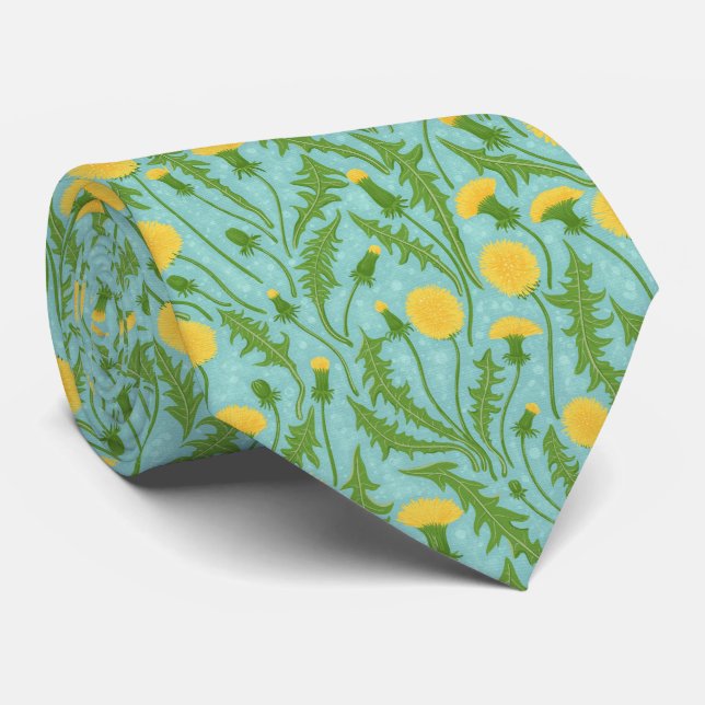 Dandelions, green, yellow and blue tie (Rolled)