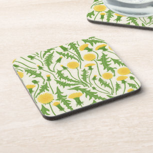 Dandelions, green, yellow and white coaster