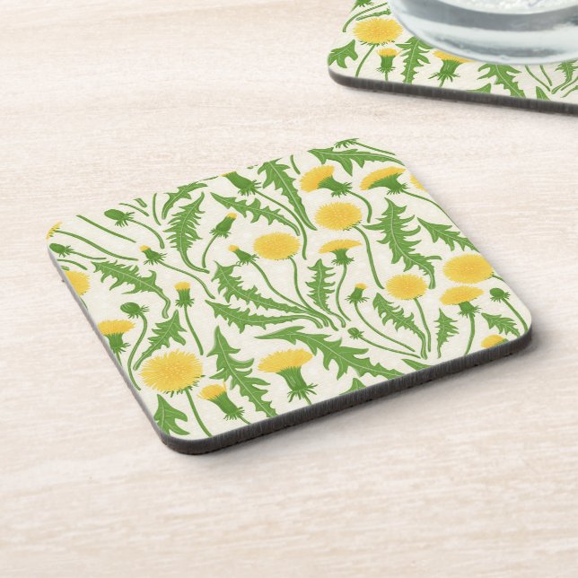 Dandelions, green, yellow and white coaster (Left Side)
