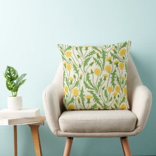 Dandelions, green, yellow and white cushion
