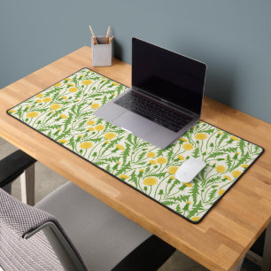 Dandelions, green, yellow and white desk mat