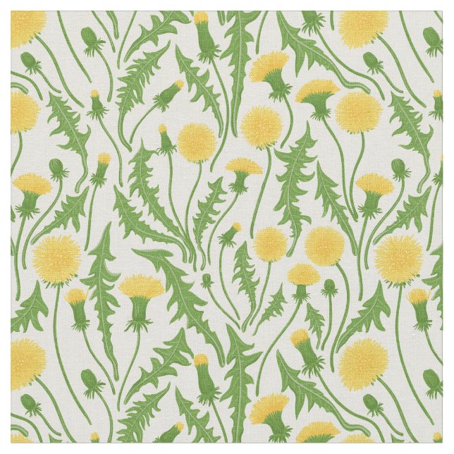 Dandelions, green, yellow and white fabric (Close Up)