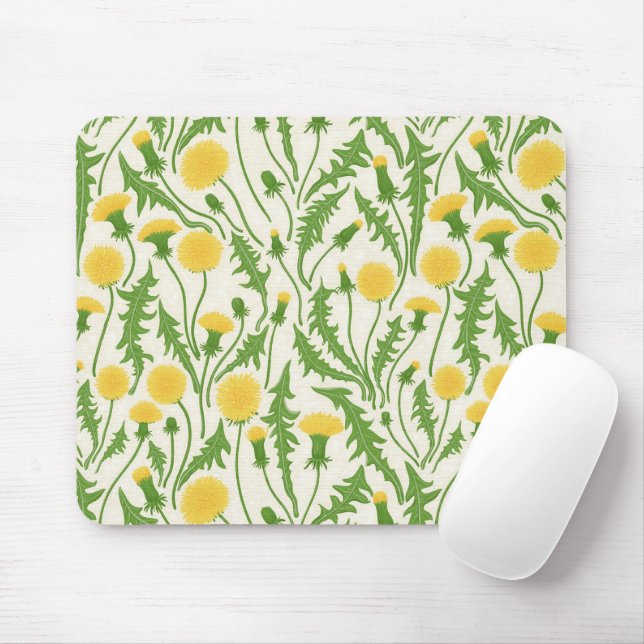 Dandelions, green, yellow and white mouse pad (With Mouse)