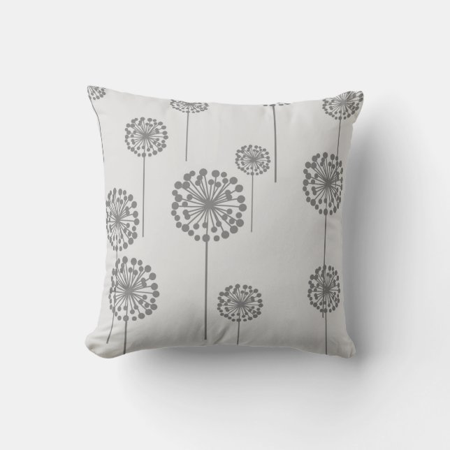 Dandelions Grey Throw Pillow (Front)