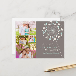 Dandelions Love Hearts 4 Multi Photo Save The Date Announcement Postcard