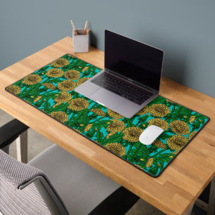 Dandelions on turquoise desk mat