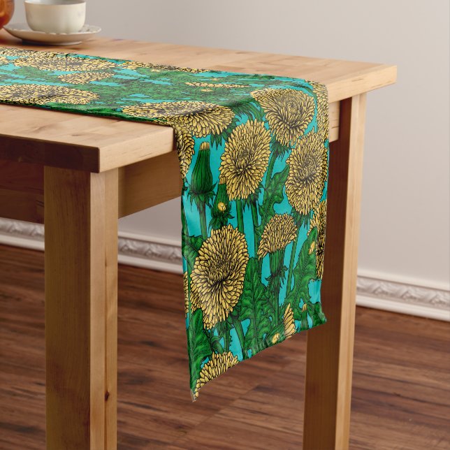 Dandelions on turquoise short table runner (In Situ)