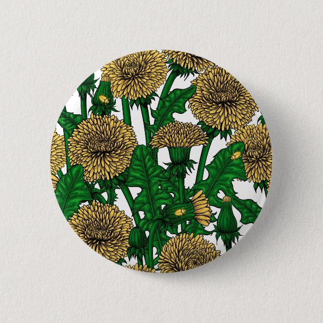 Dandelions on white 6 cm round badge (Front)