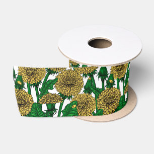 Dandelions on white satin ribbon