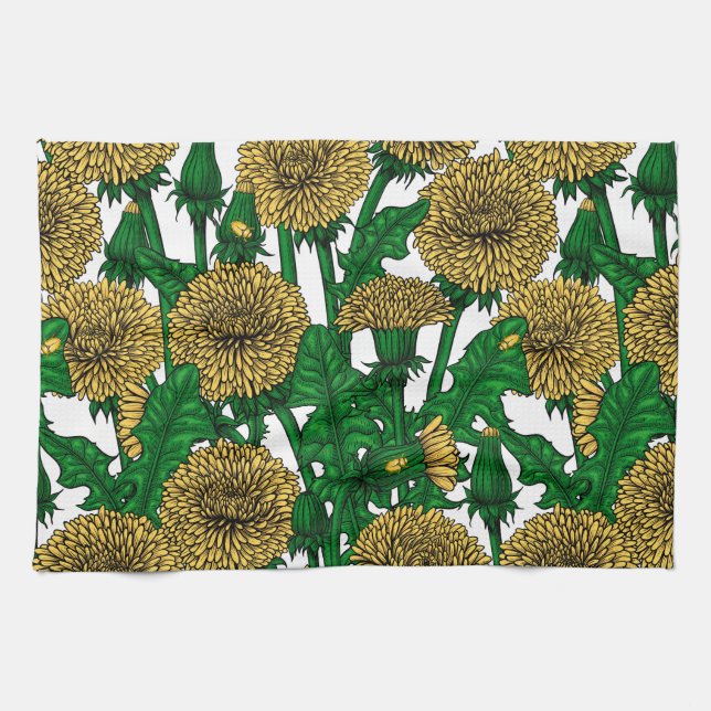 Dandelions on white tea towel (Horizontal)