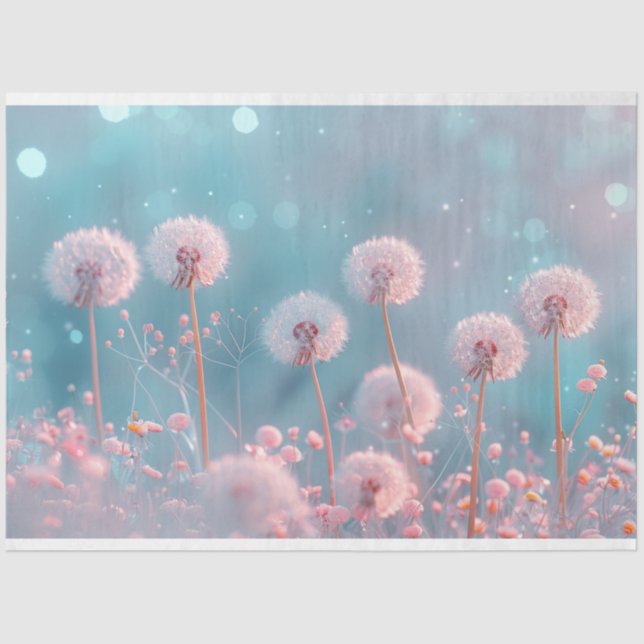 Dandelions Pink Blue Decoupage  Tissue Paper (Front)