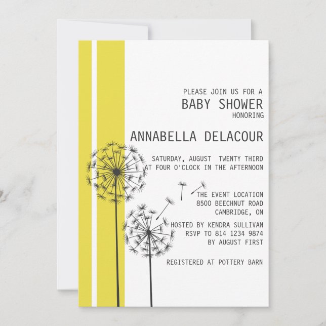 Dandelions Retro Yellow Baby Shower Invitation (Front)