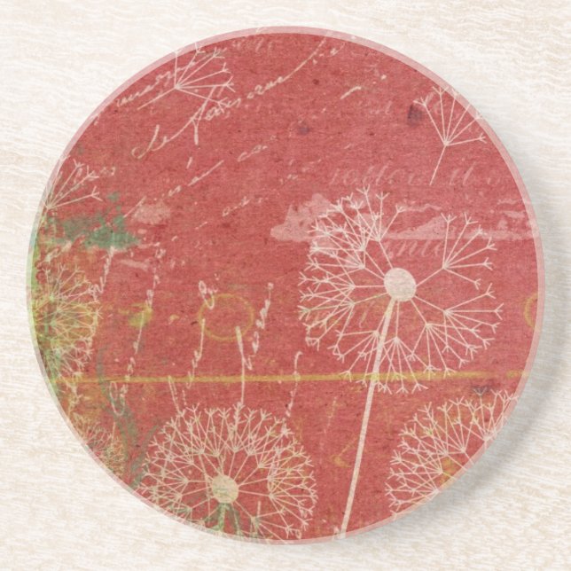 Dandelions Take Wind Against Pink Sky Abstract Coaster (Front)