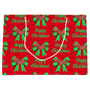Dandie Dinmont Christmas Dog & Green Bow Large Gift Bag