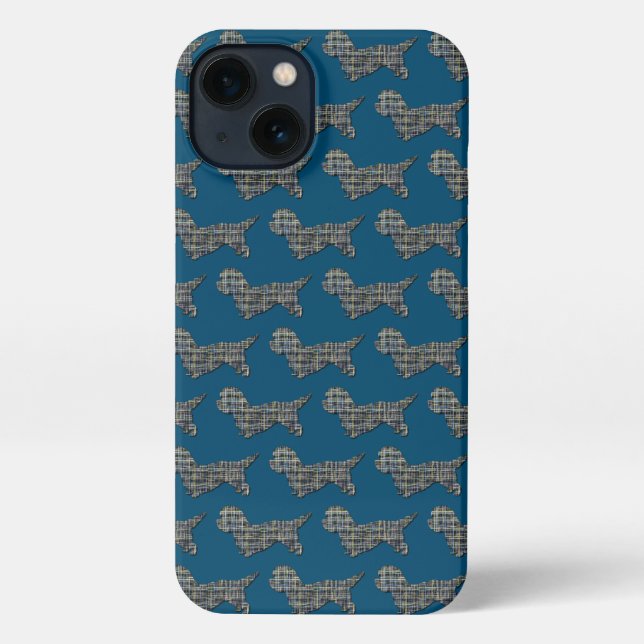 Dandie Dinmont Dog Cute Silhouette Grid Blue iPhone Case (Back)