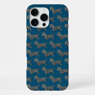 Dandie Dinmont Dog Cute Silhouette Grid Blue iPhone 16 Pro Max Case