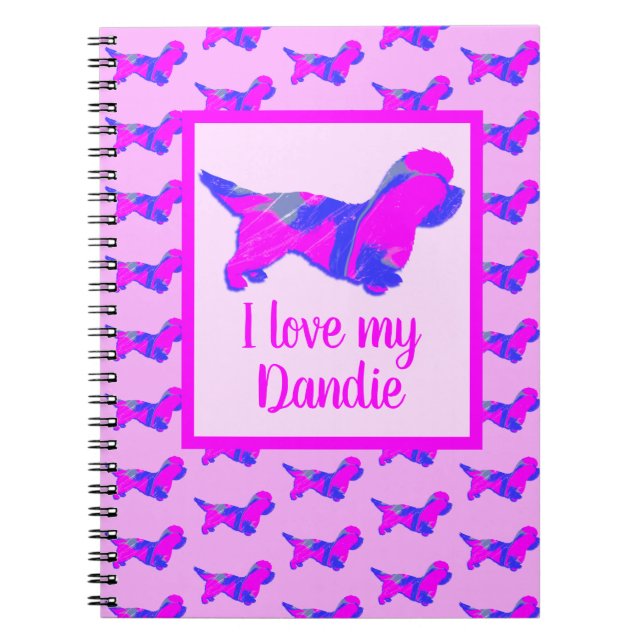 Dandie Dinmont Dog Lover Pink & Blue Silhouette Notebook (Front)