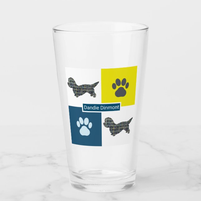 Dandie Dinmont Dog Silhouette & Paw Y&B Grid Glass (Front)