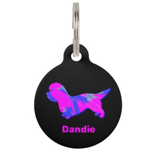 Dandie Dinmont Terrier Crazy Hot Pink and Blue Pet Tag