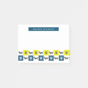 Dandie Dinmont Terrier Dog & Paw Yellow& Blue Grid Post-it Notes