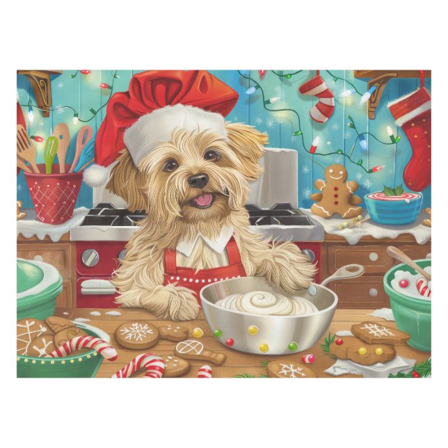 Dandie Dinmont Terrier Holiday Baking: Christmas Tablecloth (Front (Horizontal))