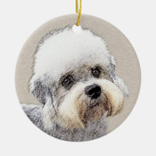 Dandie Dinmont Terrier Painting Original Dog Art Ceramic Tree Decoration