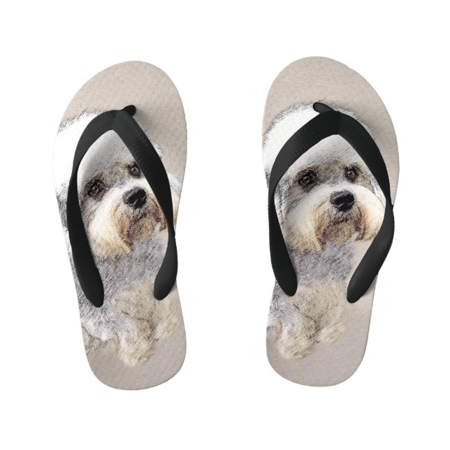Dandie Dinmont Terrier Painting Original Dog Art Kid's Jandals (Footbed)