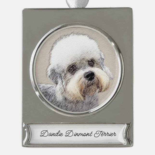 Dandie Dinmont Terrier Painting Original Dog Art Silver Plated Banner Ornament (Front)