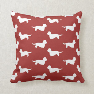Dandie Dinmont Terrier Silhouettes Pattern Red Cushion