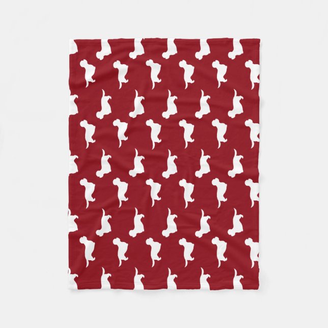 Dandie Dinmont Terrier Silhouettes Pattern Red Fleece Blanket (Front)
