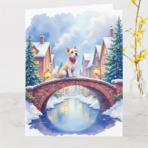 Dandie Dinmont Terrier Village Bridge Christmas Card