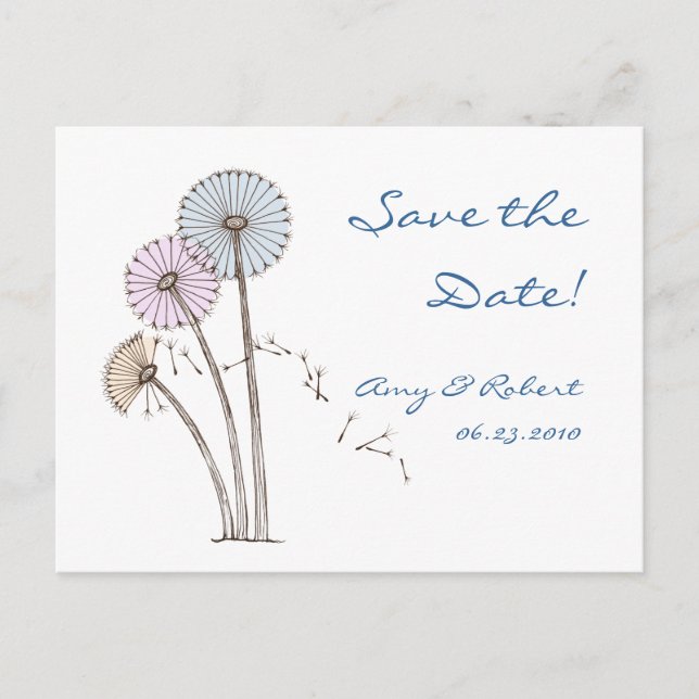Dandilion Clocks Pink Blue, Cream Save the Date Announcement Postcard (Front)