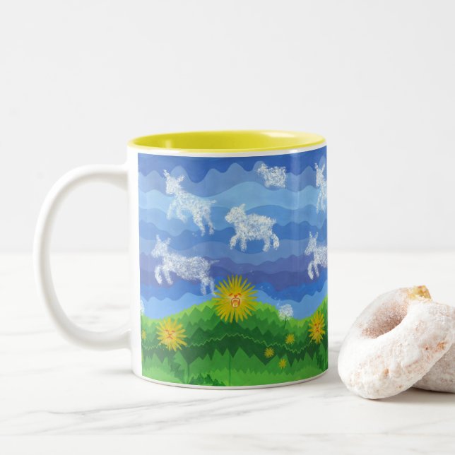 Dandy Lions and Lambs Two-Tone Coffee Mug (With Donut)